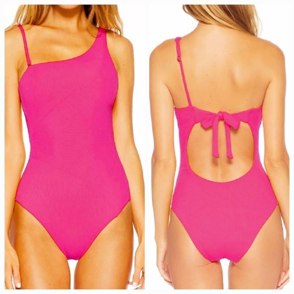 2024 BECCA BY REBECCA VIRTUE Pink Ribbed Asymmetrical One Piece Swimsuit Small